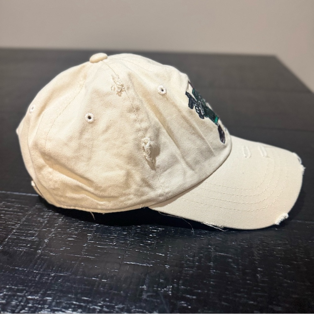 Mu-ka Beige Distressed Dad Hat Cartoon Money Character Embroidery Streetwear Y2K - Picture 3 of 7